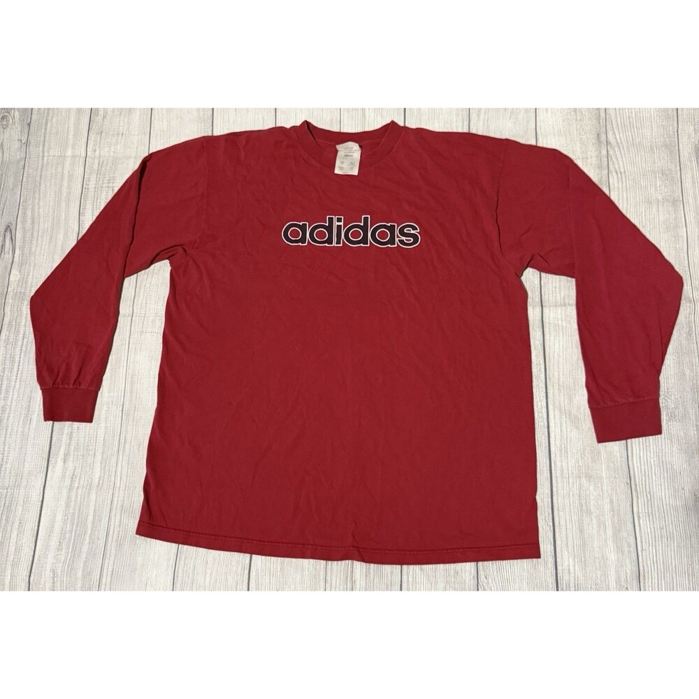 Y2K Adidas Long Sleeve T Shirt Size 2XL Red Spellout Two Sided